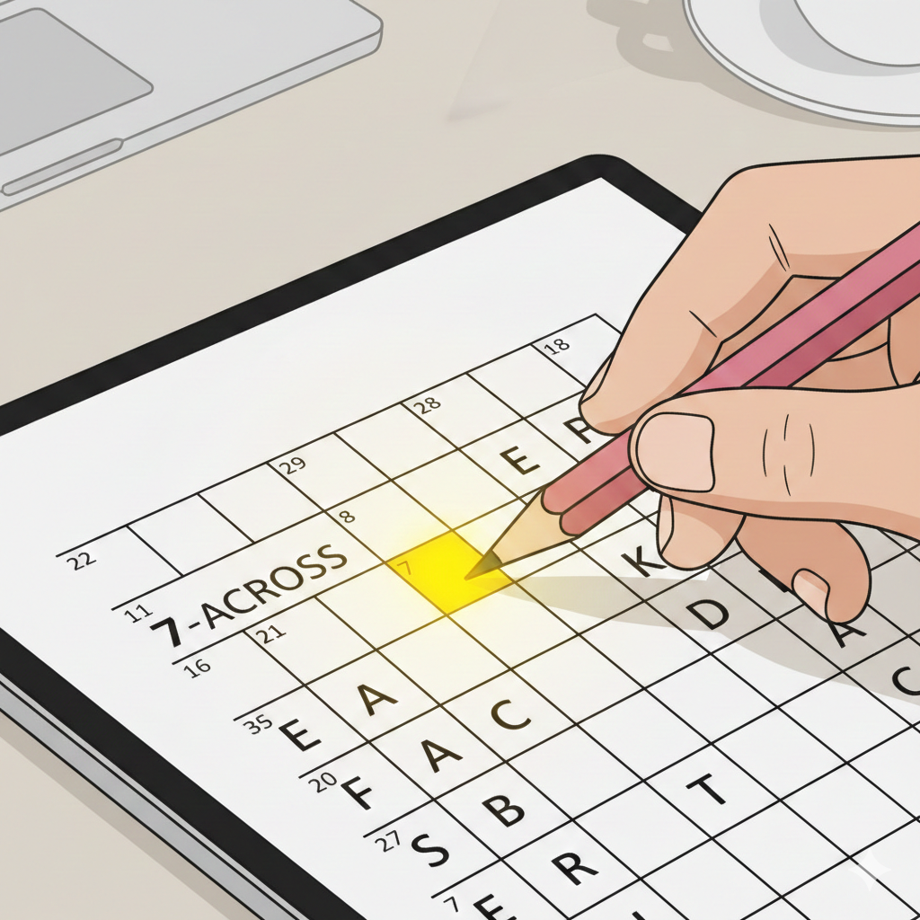 yellow square atop 7 across